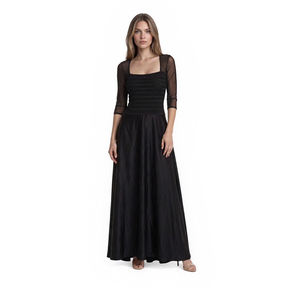 Tadashi Evening Gown Women's Size 4 Black Mesh Bandage Pleated Formal Maxi Dress